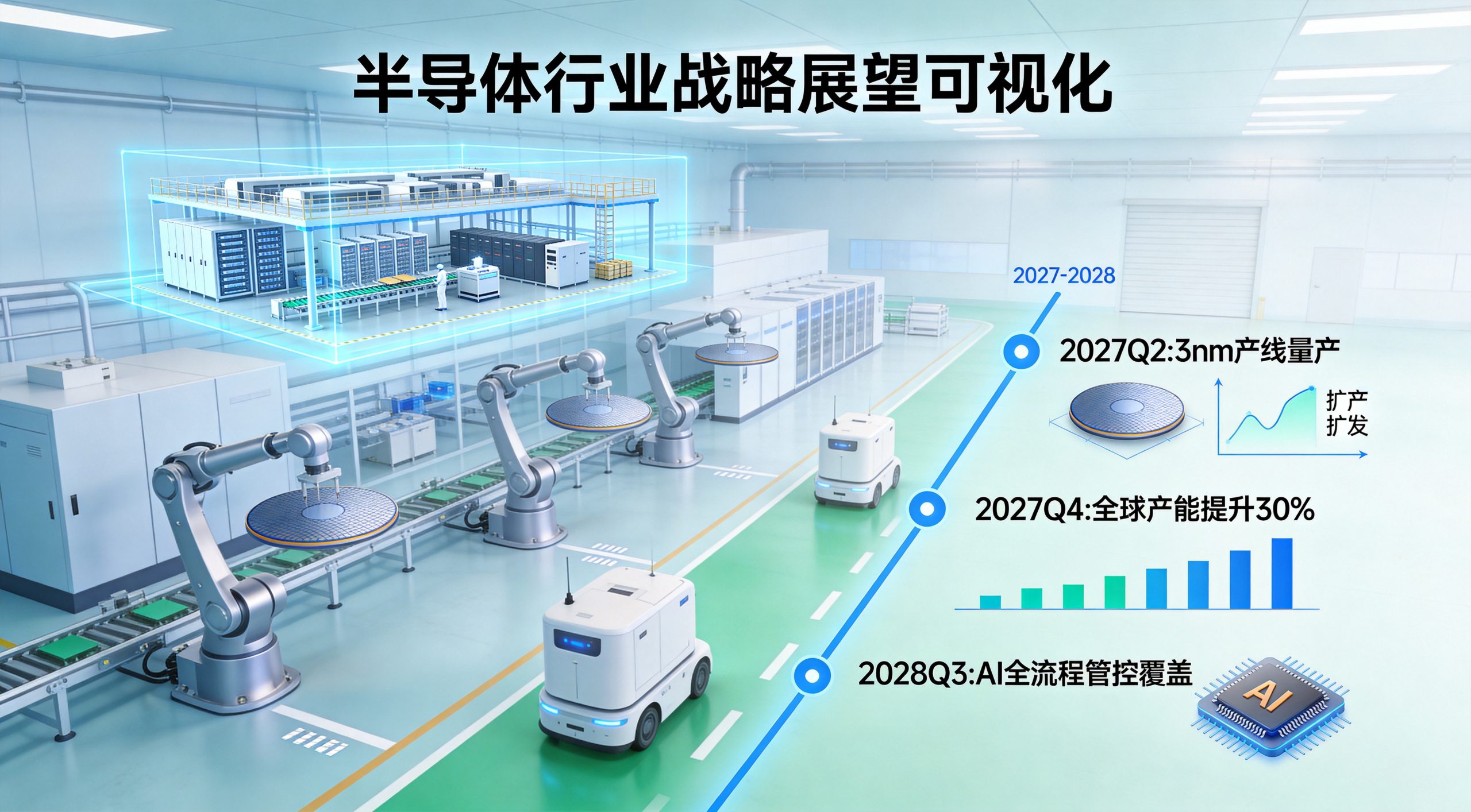 Strategic outlook for semiconductor industry with futuristic fab facility and AI-driven automation